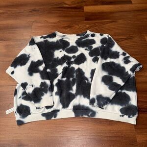 Free People Oversized Cow Print Sweatshirt Slouchy Boxy Cozy Fleece Pullover M